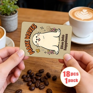 Close-up of 18pcs cartoon seal decorative cards featuring positive Make Waves text stickers