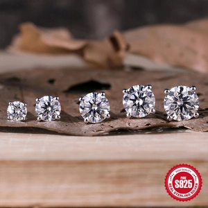 Minimalist S925 sterling silver screw back stud earrings with five sizes of moissanite stones
