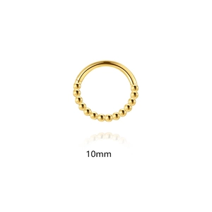 Detailed view of 10mm gold hinged segment ring with small decorative beads