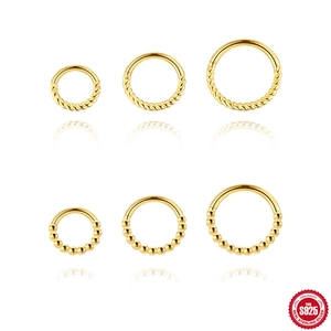 S925 Sterling Silver Gold Plated Twisted Rope Beaded Hoop Earrings Women Minimalist Nose Ring Ear Cartilage Stud Jewelry