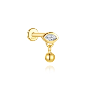 Detail van S925 zilveren ster maan oorknopje met marquise zirkoon en gouden bolletje