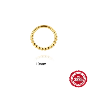 Classic S925 sterling silver 10mm gold beaded hoop ring for nose or cartilage piercing