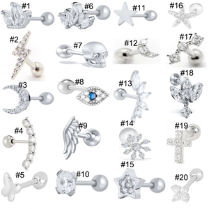 Set di 20 orecchini a lobo in argento S925 con motivi a stella, luna e occhio greco