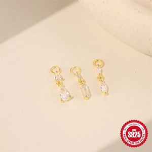 Three-piece S925 sterling silver gold charms with marquise and geometric zircons