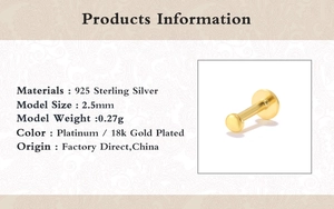 Detailed macro view of 2.5mm S925 sterling silver flat back stud with 18K gold plating