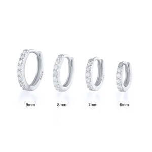 S925 sterling silver hoop earrings with cubic zirconia in sizes 6mm 7mm 8mm 9mm