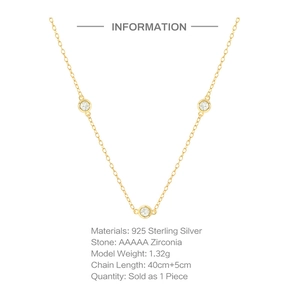 Detail view of S925 sterling silver gold necklace with AAAAA zirconia and product dimensions