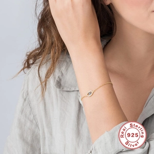 Classic gold-plated 925 sterling silver evil eye bracelet with blue zircon for women