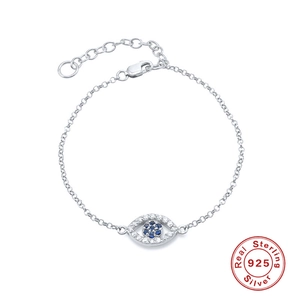Classic S925 sterling silver evil eye bracelet with sparkling blue and white zircon stones