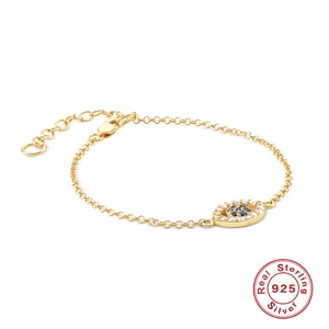 Classic 925 sterling silver evil eye bracelet with blue zircon and gold finish