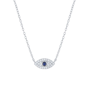 Vue détaillée du pendentif œil maléfique en argent S925 avec cristal bleu et zircons