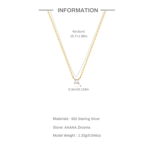 Detalle de cadena de plata 925 con colgante de circonita AAAAA de 0,3cm y dimensiones