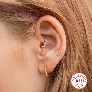 925 sterling silver earring set with gold plating featuring stars and zircon hoops