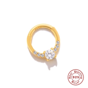 Gold-plated S925 sterling silver nose ring with shimmering white cubic zirconia stones