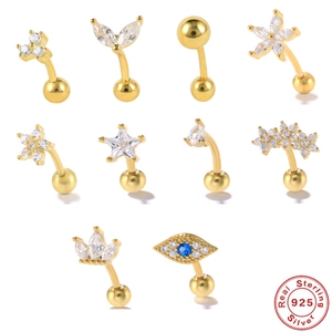 925 Sterling Silver Ear Cartilage Studs Curved Barbell Piercing Jewelry 18K Gold Plated Zirconia Evil Eye Star Flower Rook Helix Tragus Earrings For Women