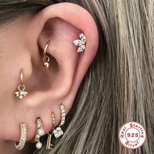 Detailansicht von S925 Sterling Silber Piercing Set mit Vergoldung und Zirkonias