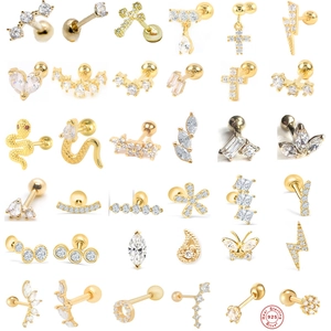 925 Sterlingsilber Vergoldete Zirkonia Ohrstecker Herz Kreuz Schlange Schmetterling Helix Piercing Schmuck Für Frauen Geschenk