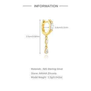 Detail of 925 sterling silver gold hoop with AAAAA marquise and teardrop zirconia