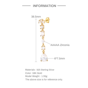 Macro detail of 925 sterling silver drop earring with multi-shape AAAAA cubic zirconia