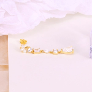 Detail of S925 sterling silver gold plated earring with multi-cut zircon stones