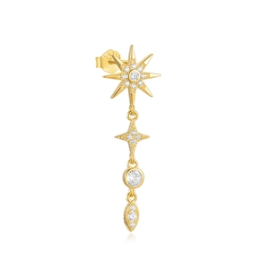Detailed close-up of S925 sterling silver stamp on golden marquise star drop earring