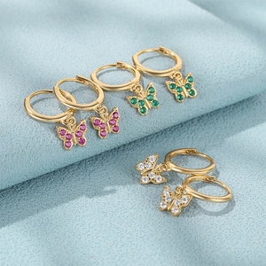 Detailed view of S925 butterfly earrings featuring colorful zircon and gold plating
