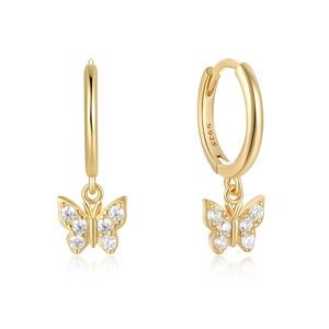 Detail of S925 hallmark on gold butterfly earrings with sparkling cubic zirconia