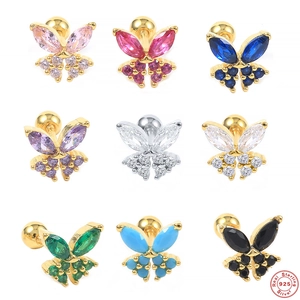 925 Sterling Silver Butterfly Helix Stud Earrings Zirconia Screw Back Cartilage Piercing Jewelry For Women Single Piece