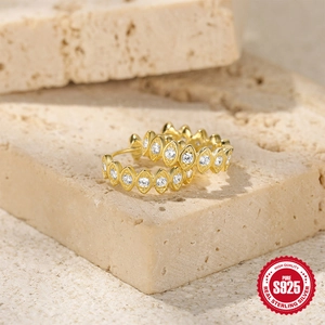 Minimalist S925 sterling silver eye-shaped hoop earrings with 18K gold plated zircon