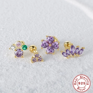 S925 Sterling Silber Ohrring Set mit bunten Zirkonia Steinen und Kugelverschluss Design
