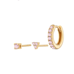Driedelige vergulde S925 zilveren oorbellen set met roze zirkoonstenen detail