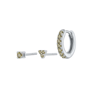 Gedetailleerde S925 zilveren oorbellen set met gele stenen, inclusief ring en knopjes