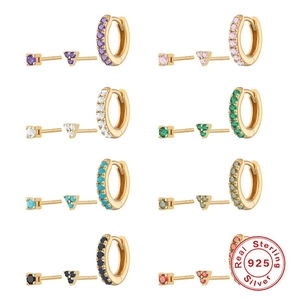 925 Sterling Zilveren Oorbellen Set Met Zirkonia Turkoois Goud Platina Vergulde Oorknopjes Huggie Hoops Combinatie Sieraden Voor Vrouwen