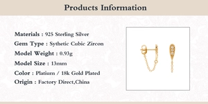 Details zu S925 Silber-Ohrhänger mit Zirkonia-Stein und 18K Goldbeschichtung