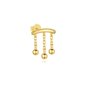 Detalle de pendientes de plata S925 dorada con cadenas colgantes y bolas pulidas
