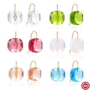Orecchini a Gancio in Zirconia Quadrata Con Perno in Argento Sterling 925 Placcati Oro Cristallo Pendenti Gioielli Donna