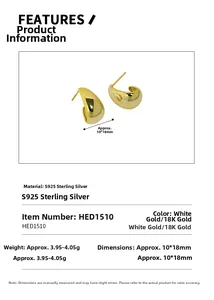 Detailed size specifications for minimalist S925 sterling silver oval hoop earrings
