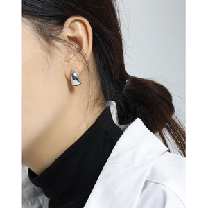 Minimalist S925 sterling silver drop stud earrings with high-polish mirror finish on model