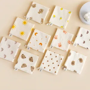 100% Cotton 4 Layer Gauze Baby Square Towel Breathable Absorbent Muslin Washcloth For Newborn Infant Face Hand Saliva Hanging Loop