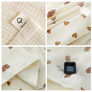 Soft 100% cotton gauze baby towel with heart pattern and fluorescent-free safety test