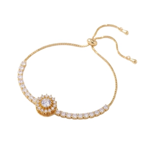 Adjustable golden sunflower bracelet with zircon crystals and sleek adjustable clasp