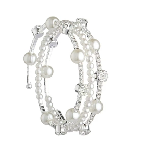 Luxurious multi-layer silver wrap bracelet featuring colorful zircon and elegant pearls