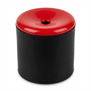 Detailed view of the red and black cylindrical squeeze fart toy prank prop for gags