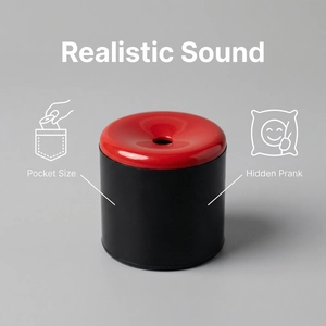 Realistic sound Le Tooter prank device with red top and black base in pocket size