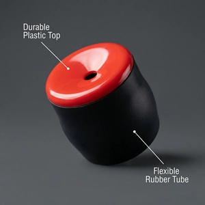 Funny fart tube prank toy with durable red plastic top and flexible black rubber tube