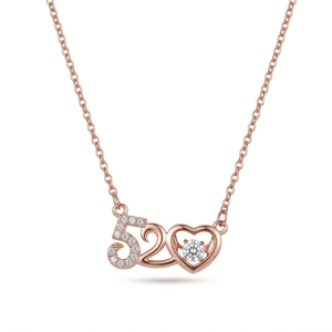 Rose gold heart necklace with 520 pendant and dancing cubic zirconia stone
