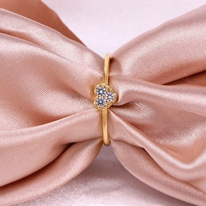 Elegant S925 sterling silver gold ring with hollow heart and three sparkling zircons