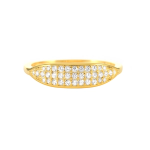 Macro shot of gold-plated silver ring featuring marquise-shaped pavé zircon inlay