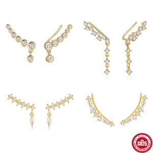 S925 Sterlingsilber Bogen Zirkonia Ohrstecker Für Damen Minimalistisch Gold Platin Plattiert Ohrkletterer Schmuck Geschenk
