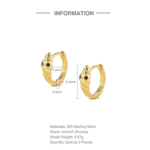 Detailed view of snake earrings in 925 sterling silver with AAAAA zircon stones
